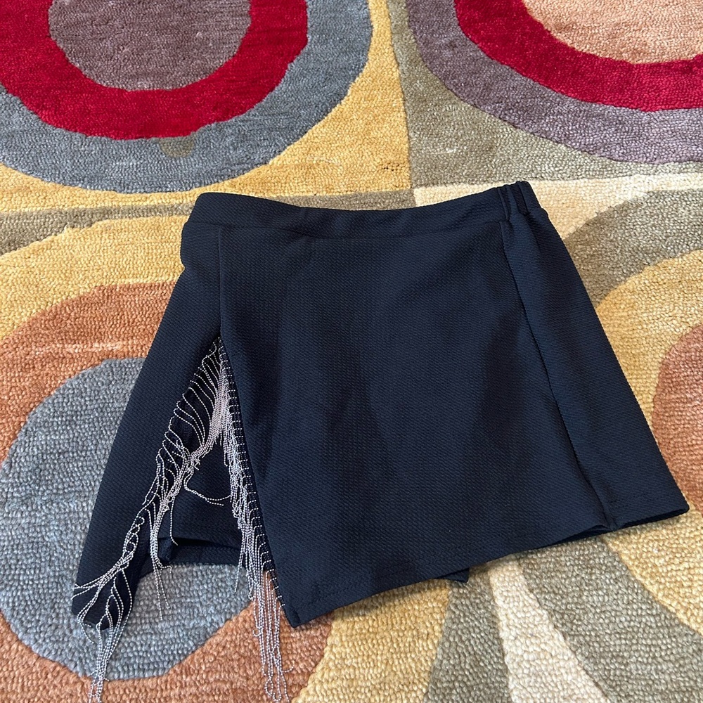 NWOT Shein Western Fringe High Waisted Black Skort Size Small